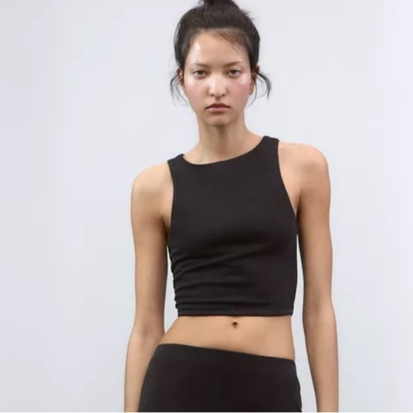 Zara Tops - Zara Black Fitted Sleeveless Crop Tank Top